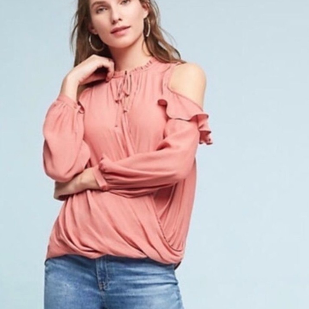 Anthropologie Maeve Liesel Ruffle coral Blouse S